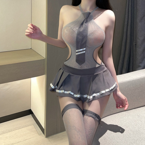 Sexy lingerie, sexy gray suit, uniform, sweet and cool school girl net dress, net dress, one piece drop shipping