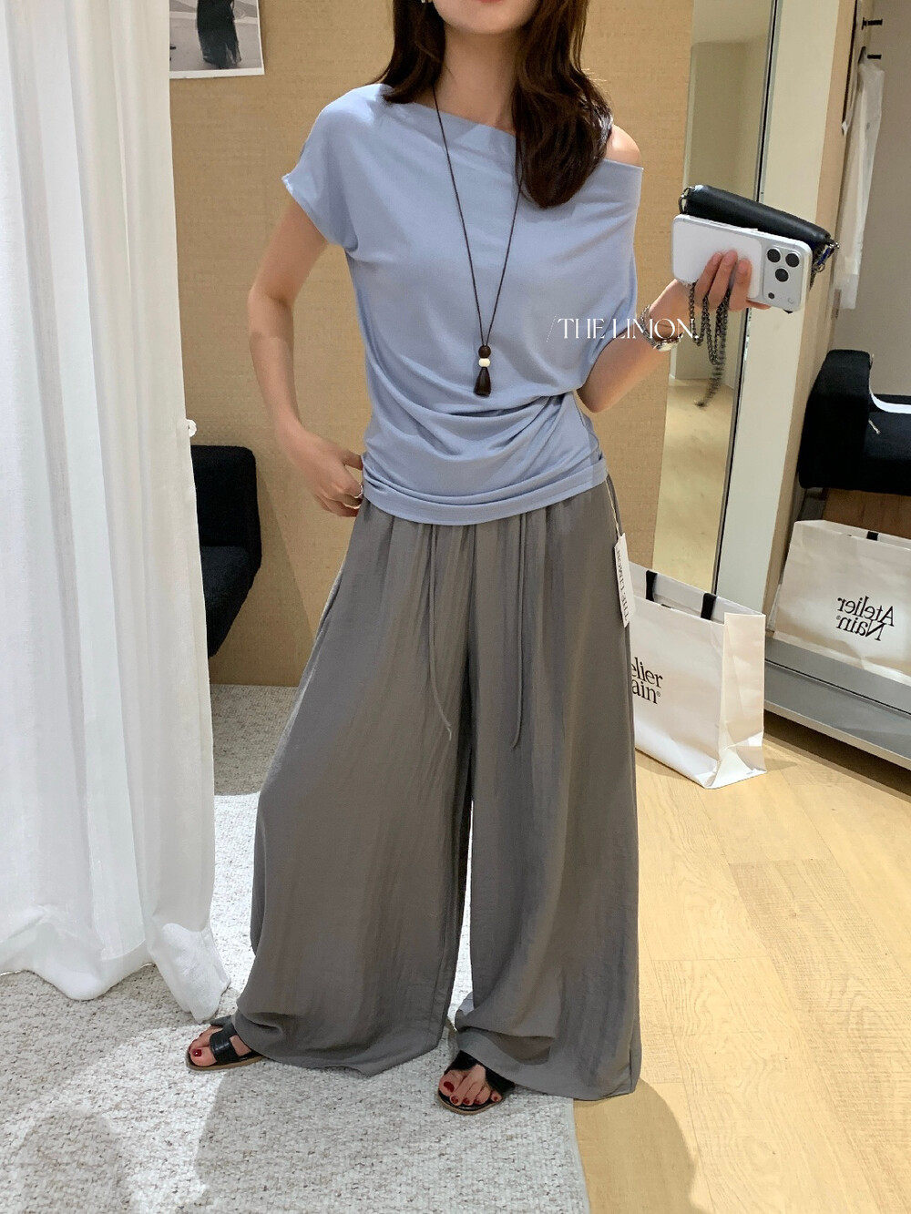 Quần culottes ống rộng cạp chun rút dây chất liệu linen mùa hè — Vàng nhạt, màu đen, trắng ngà, màu hồng chi tiết 19