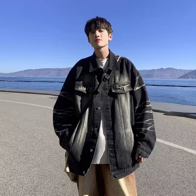 Denim coat for boys spring and autumn high-grade sense Ruan Shuai fried street national fashion brand raccoon design sense niche fashion jacket Denim coat for boys spring and autumn high-grade sense Ruan Shuai fried street national fashion brand raccoon design sense niche fashion jacket