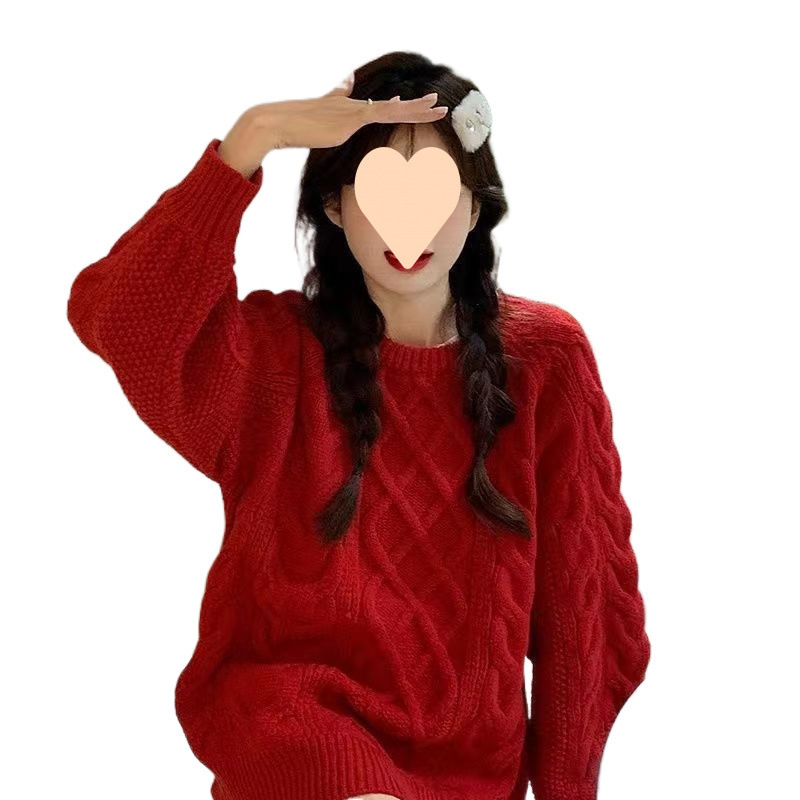 [Xin Selection] Korean Style Women's Round Neck Twist Knitwear, Sweet Knitwear for Autumn and Winter Outer Wear, Lazy Style Top