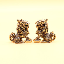 严选黄铜麒麟仿古办公桌面小摆件卧室纯铜纳福元宝麒麟瑞兽神兽厂