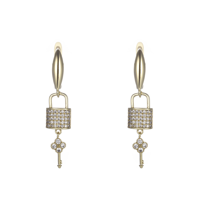 Pendientes de llave de cerradura de diamantes de aleación Xuping, lujo ligero, sentido de alta gama, otoño e invierno, nicho, moda europea y americana, pendientes largos, mujeres