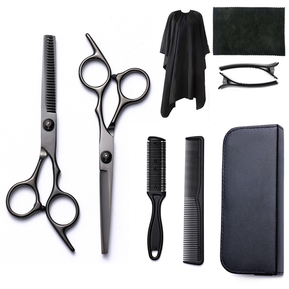 Corte de pelo tijeras transfronterizas amazonas color tijeras de dientes planas cortadas delgadas frange tijeras divisorias fábrica de tijeras al por mayor set de tijeras de peluquería