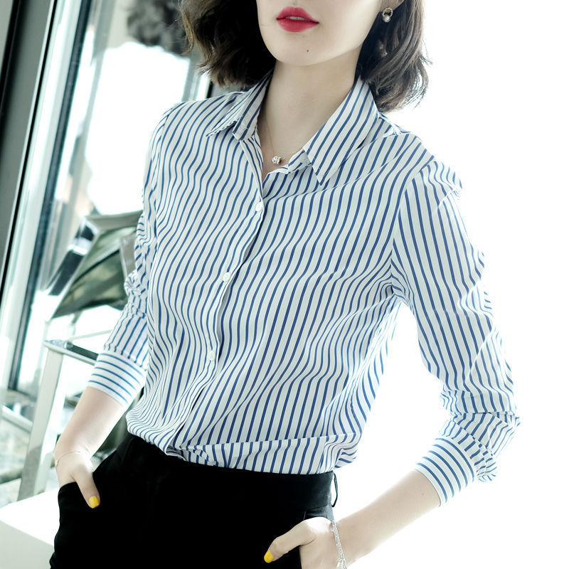 Autumn New Striped Shirt for Women, Long-Sleeved Commuter Slim Design, High-End Women's Shirt, Versatile and Stylish Top Autumn New Striped Shirt for Women, Long-Sleeved Commuter Slim Design, High-End Women's Shirt, Versatile and Stylish Top