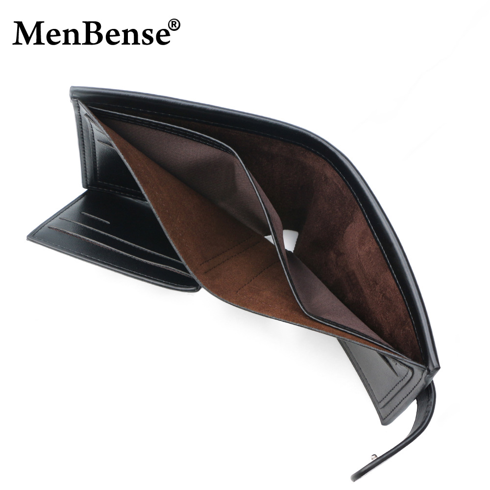 Temporal hebilla textura de cuero horizontal cartera de hombre de negocios corta línea oscura artesanía de tres plegadas cartera de bisagra de hombre