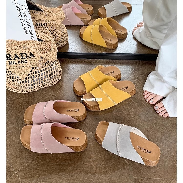 【Sheii Su Yinyin】 Pies enormes ~ Zapatillas Birkken casuales de suela gruesa de corcho de cuero retro