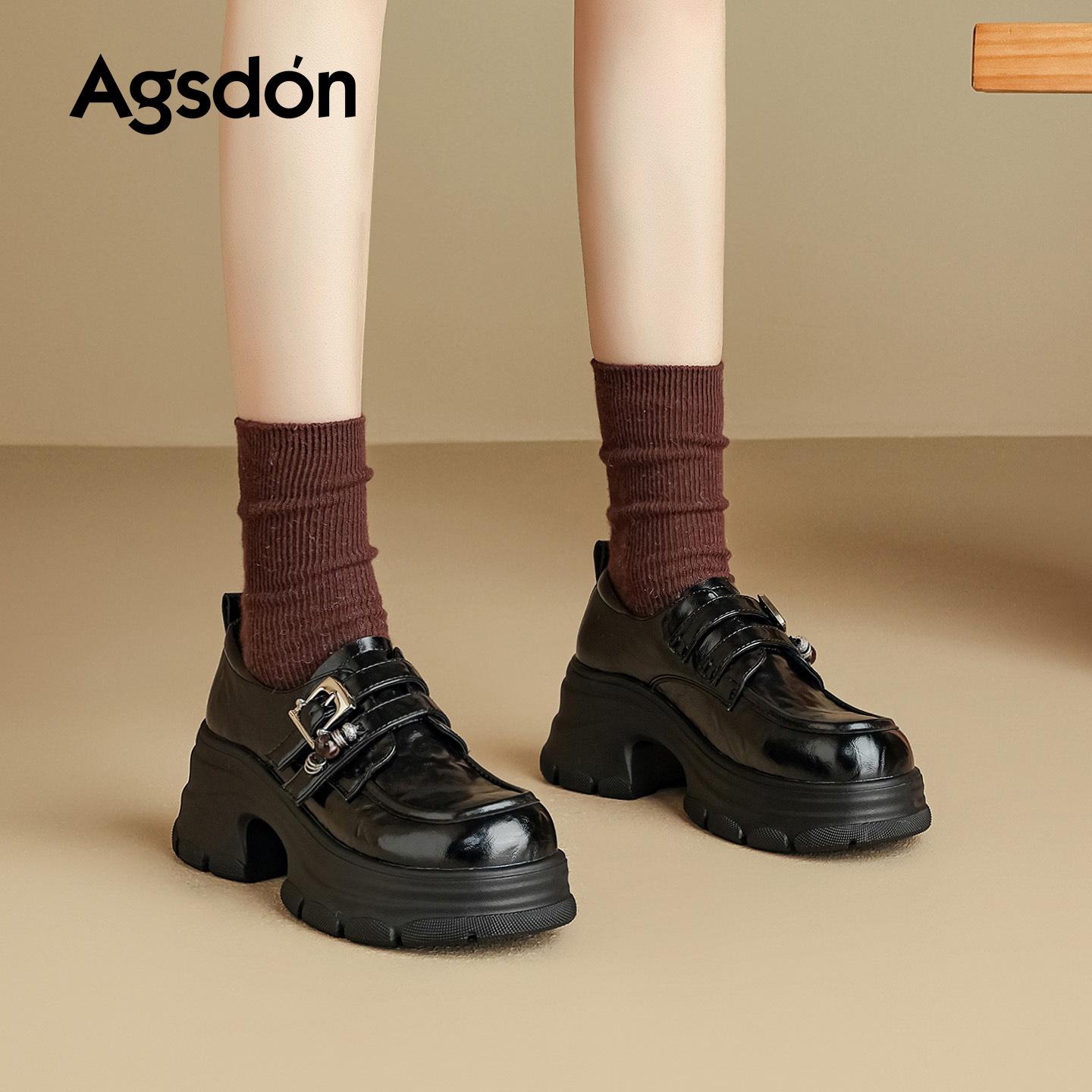 Augu ShiDeng zapatos Lefour de suela gruesa para mujeres 2026 primavera nuevo no cansado zapatos de pie único de viaje negro zapatos de cuero británicos pequeños