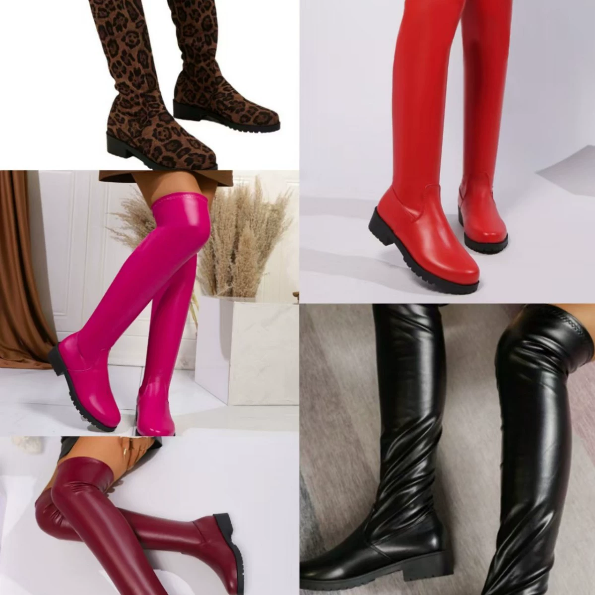 Европейские и американские сплошные сапоги большого размера сапоги женские плоские сапоги высокая трубка корейская версия 2024 зимняя новая женская обувь