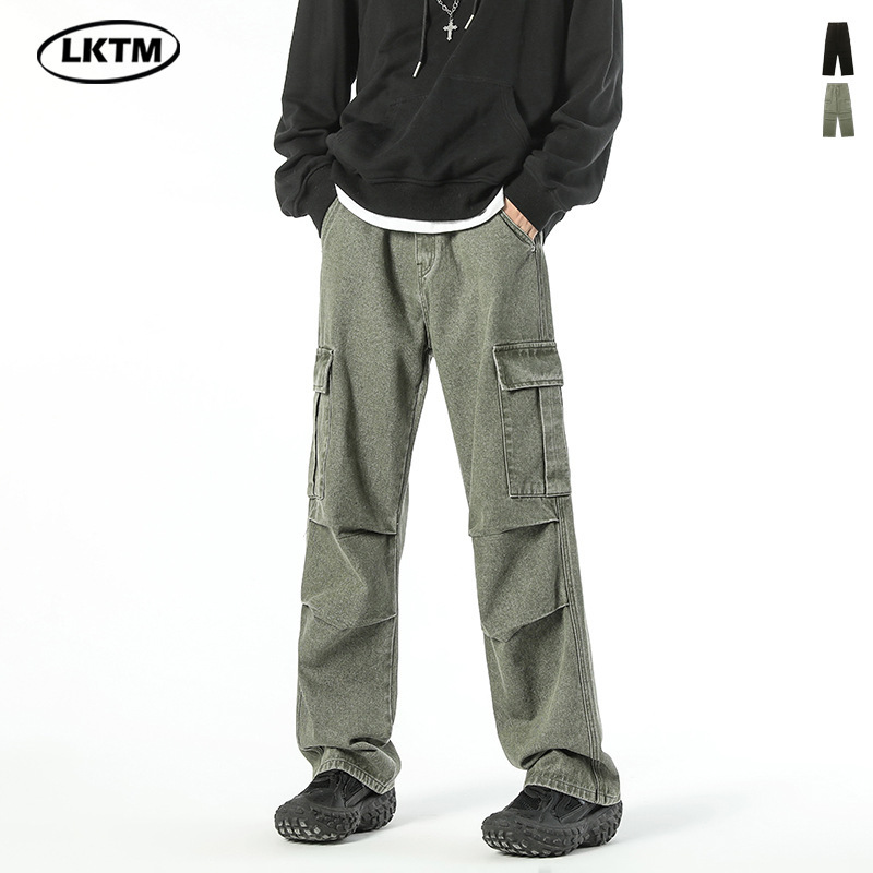 LKTM Men's# Japanese Loose Wide Leg Multi-Pocket Jeans Men's Design Sense Fashion Brand Straight Pleated Overalls LKTM Men's# Japanese Loose Wide Leg Multi-Pocket Jeans Men's Design Sense Fashion Brand Straight Pleated Overalls