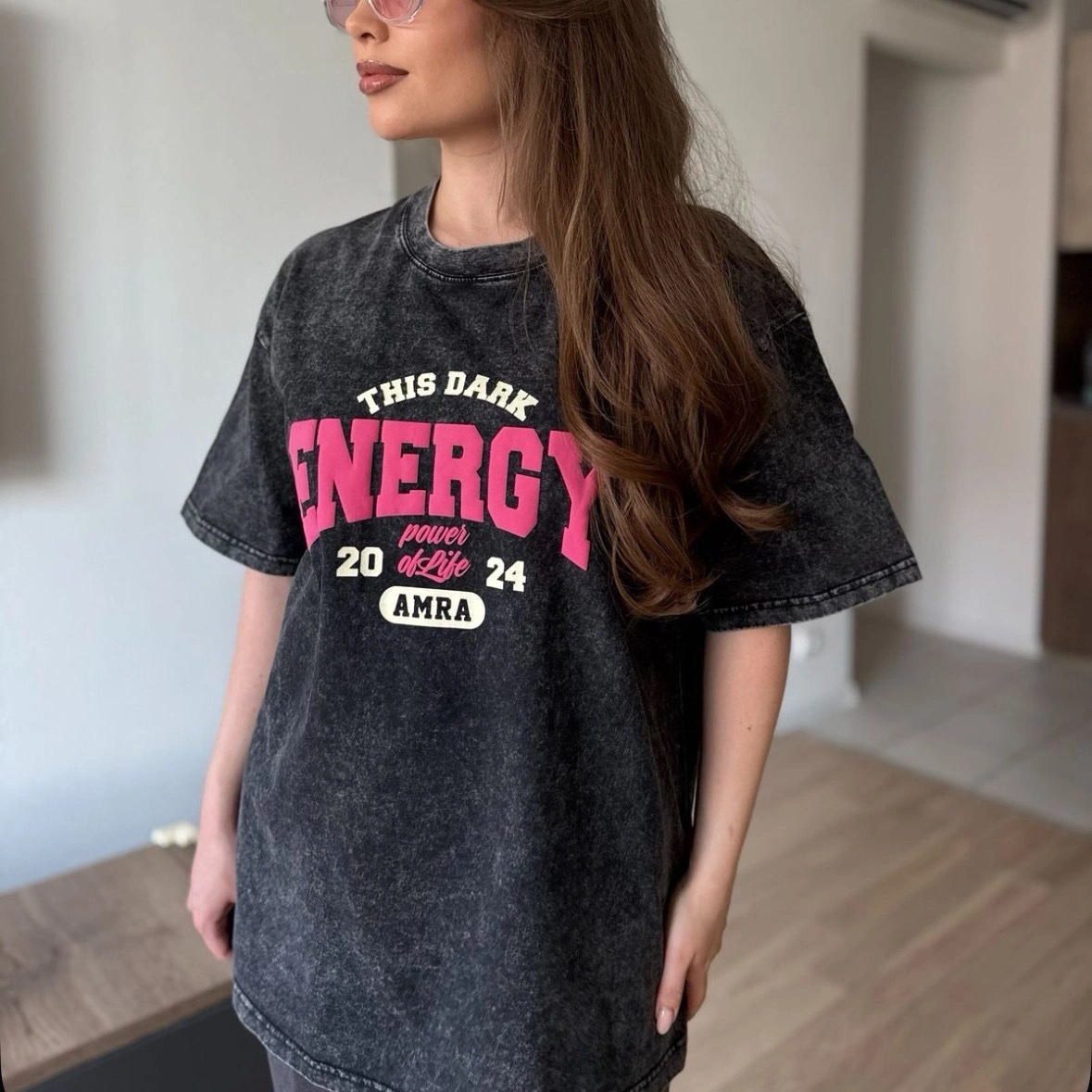 欧美hiphop潮牌做旧短袖t恤女大码宽松oversize水洗黑印花上衣服