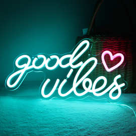 2023 新款LED背板霓虹灯 英文字母装饰霓虹灯Good vibes 亚克力灯
