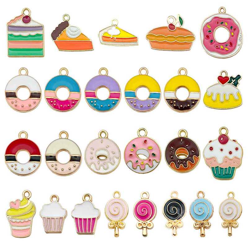 DIY Alloy Enamel Jewelry Accessories Donut Lollipop Cake Dessert Food Pendant Keychain Charm