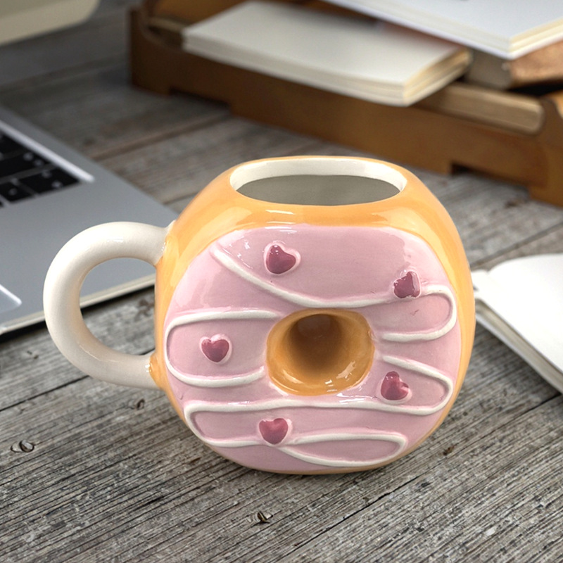 Creativo encantador corazón de una niña cerámica donut de estilo taza de café de oficina taza de alto valor facial taza