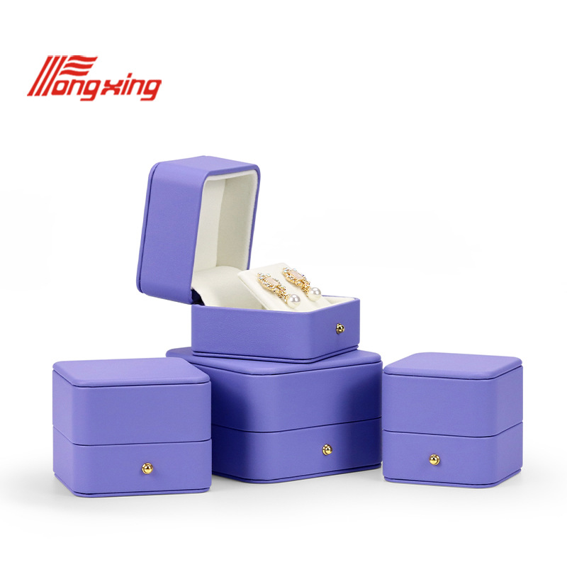 Caja de joyería azul de moda exquisita anillo collar pendientes joyería caja de almacenamiento pulsera de cuero pu