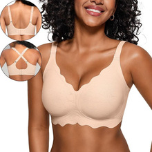 跨境欧美风女士无痕薄款内衣舒适柔软无钢圈上托聚拢防下垂全罩杯