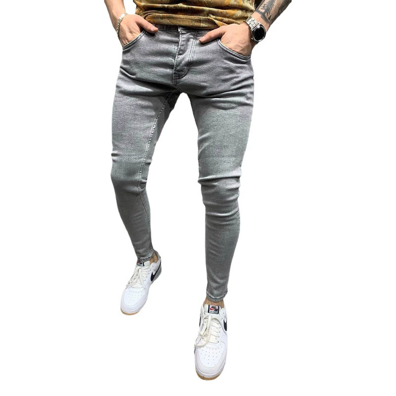 Высококачественные европейские и американские мужские эластичные узкие джинсы скинни для внешней торговли, независимой станции, классические четыре цвета
