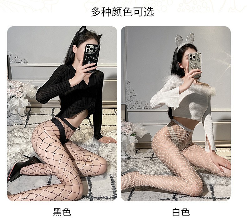 Black Fishnet Stockings for Women, Large Mesh Pantyhose, One Size — detail image 5