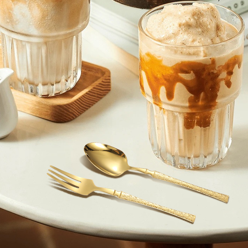 Cuchillos, tenedores y cucharas de acero inoxidable con cintura pequeña transfronteriza Juego de vajilla de acero inoxidable con cuchillo y tenedor de filete dorado, juego de 20/24/30