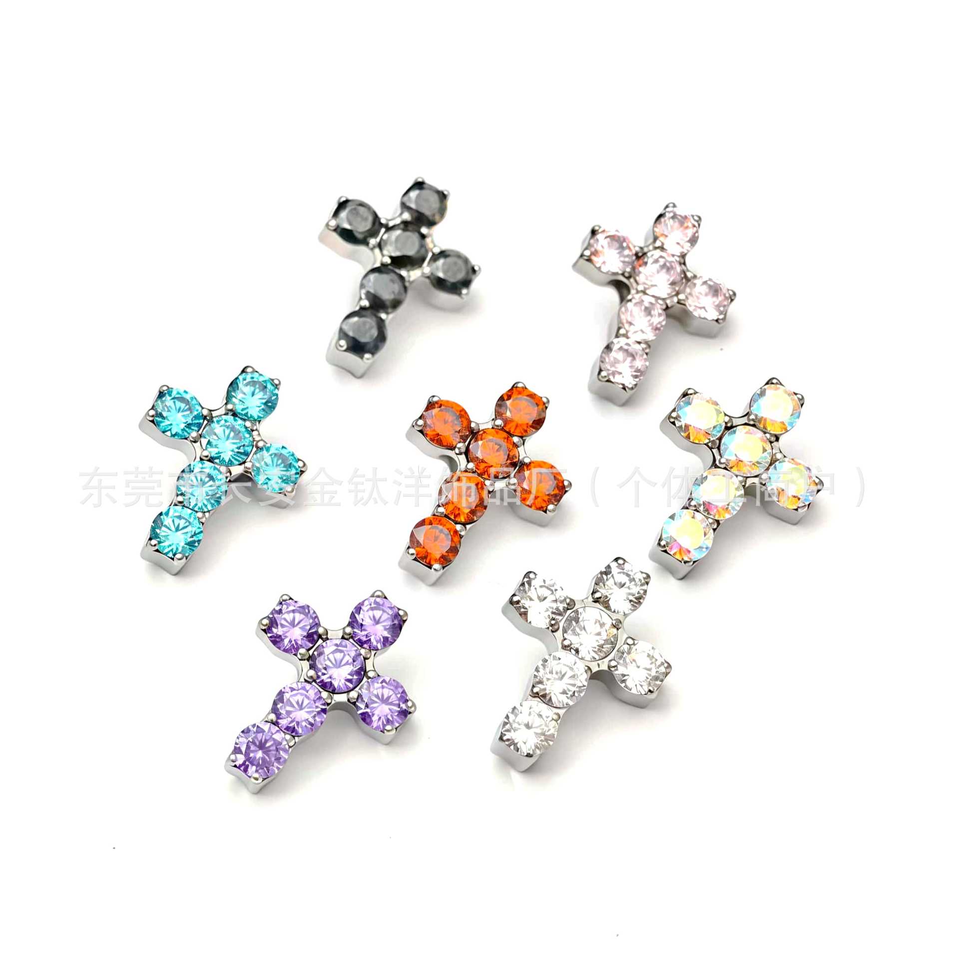 F136 Titanium Full Diamond Cross Inlaid Zircon Lip Stud Ear Stud Ear Bone Stud G23 Titanium Alloy Body Piercing Jewelry detail image 5