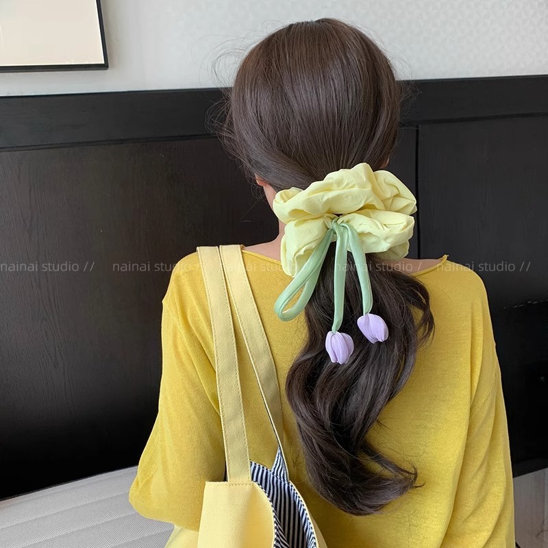 チューリップインテースヘアゴム～カラフルで甘い女の子のボールヘッドローポニーテールヘアロープ綿充填森風フラワーヘアアクセサリー|undefined