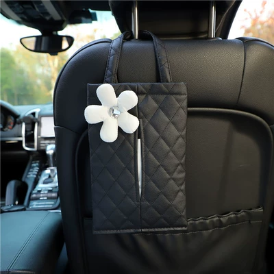 Multi-functional car tissue box Car tissue box/set - black-paste-white-down-flower