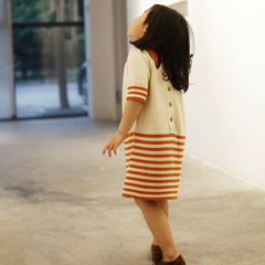 2023新款女童針織連衣裙學院風翻領毛線裙子秋冬季女孩長袖連衣裙