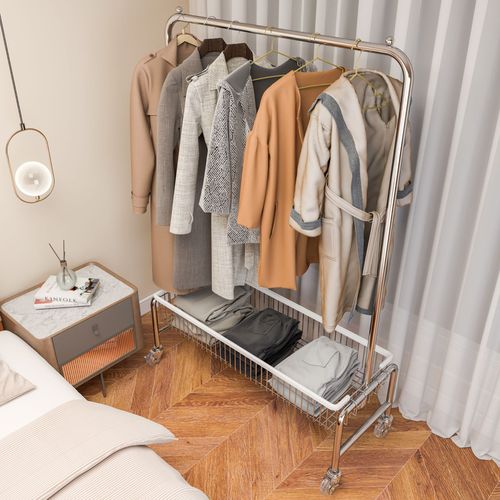 Clothes rack, overnight household clothes drying rack, floor-standing bedroom storage rack, removable clothes hanger trolley clothes basket