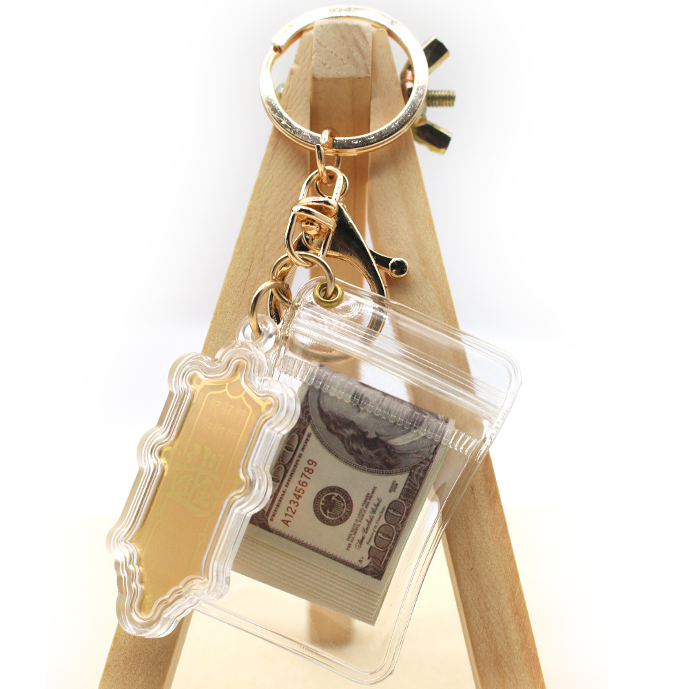 Simulación de dólar de Taiwán, dólar estadounidense, libra, won coreano, moneda indonesia, llavero, colgante de billetes de papel, medalla de oro, colgante de barra de oro, máquina de bebé