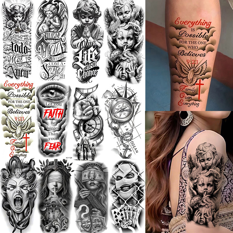 Nuevos productos transfronterizos de tatuaje de ángel, pegatinas de tatuaje de brazo europeas y americanas, tatuaje temporal Temu
