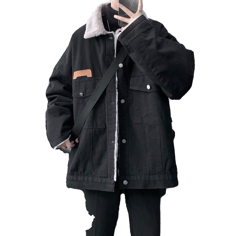 Imitation Rabbit Fur Thickened fleece-lined Denim Coat Men's Winter Lathers Lambskin Jacket Winter Warm Cotton-padded Coat Top