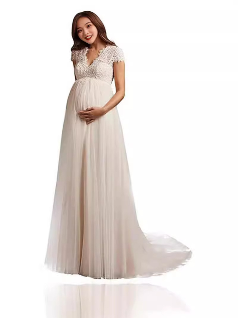 Comercio exterior vestido de novia embarazada cintura alta tamaño grande europeo y americano Laisen pequeña cola blanca Amazon vestido de novia transfronterizo