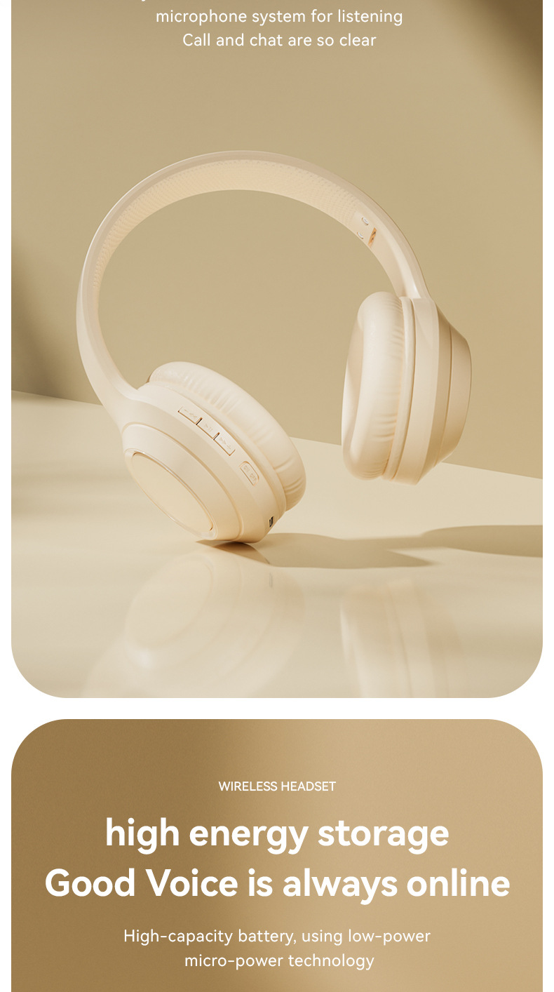 Wireless Bluetooth headset with long battery life, solid color plug-in earphones, mobile phones, Android tablets,_voghion.com