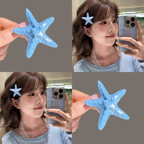 Adorable starfish hair clip with a sweet seaside vacation style, side-swept bangs hair clip, summer sweet girl hair accessory and headpiece