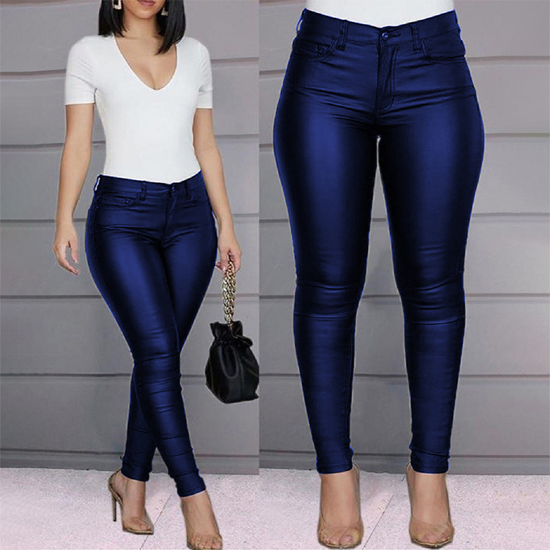 Damenbekleidung Einfarbige PU-Lederhose Lässige sexy Röhrenhose_voghion.com