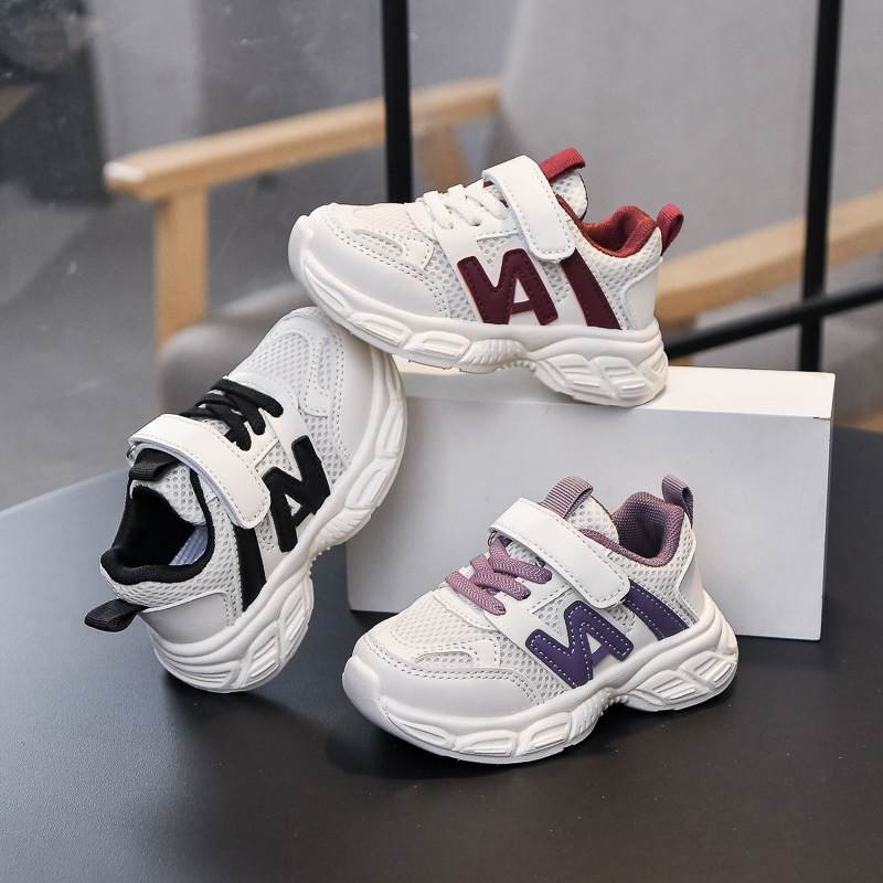 Una primavera de 2025 zapatos deportivos para niños de 1 - 6 años de edad, zapatos de corrida de malla, zapatos de suela suave para niñas