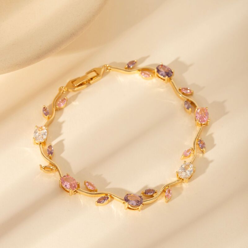 Manufacturer's Cross-Border Copper Zircon Gold-Plated Leaf High-Quality Jewelry Bracelet, Light Luxury, High-End, Full Diamond, Personalized Customization