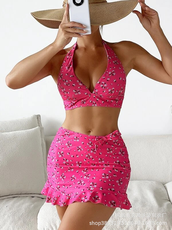 Mingyi nueva impresión multicolor moda europea y americana sexy split bikini tres piezas traje de baño de las mujeres