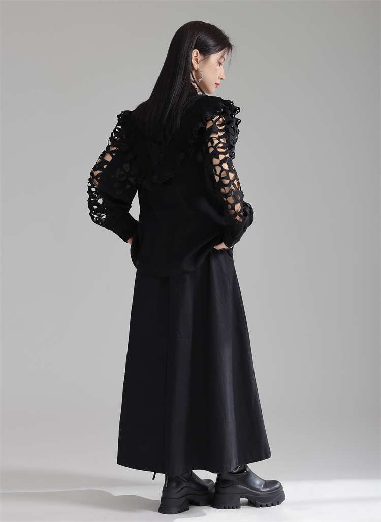 法米姿 早春新款宫廷风法式刺绣镂空衬衫显瘦别致立领上衣