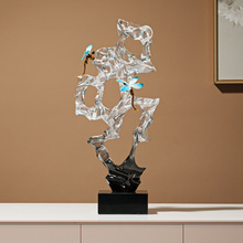 时来运转透明太湖石摆件新中式客厅书房办公室入户玄关壁龛装饰品