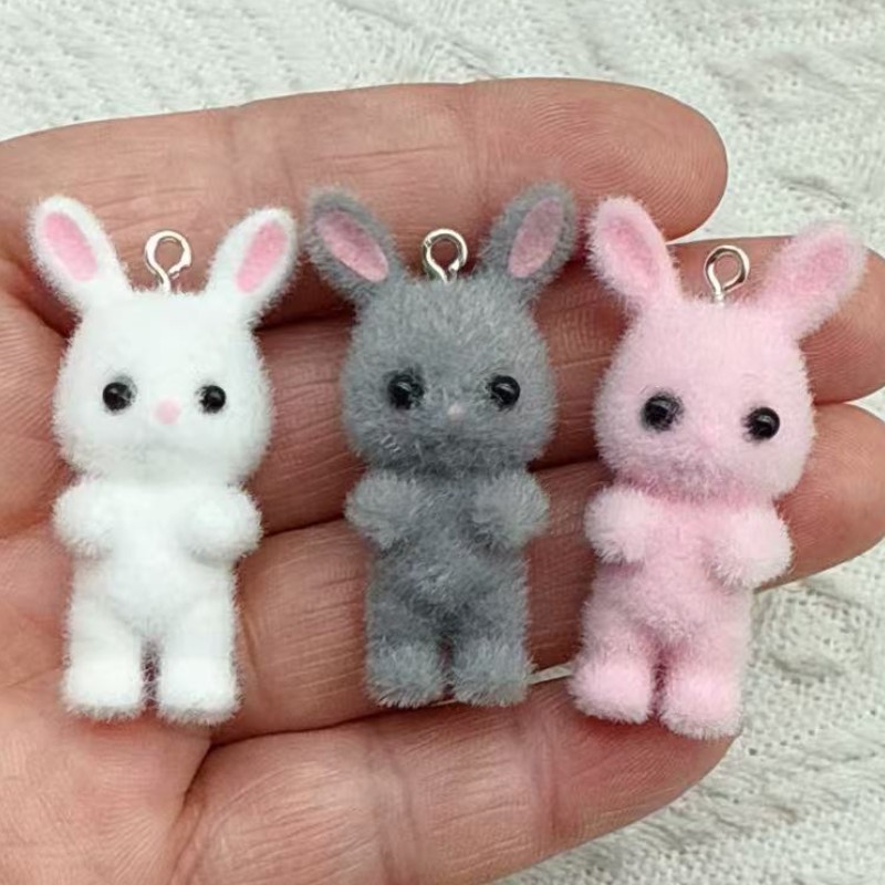 クロスボーダー樹脂動物植毛ウサギ人形キーホルダーアクセサリー DIY 人気のペンダントギフト在庫あり|undefined