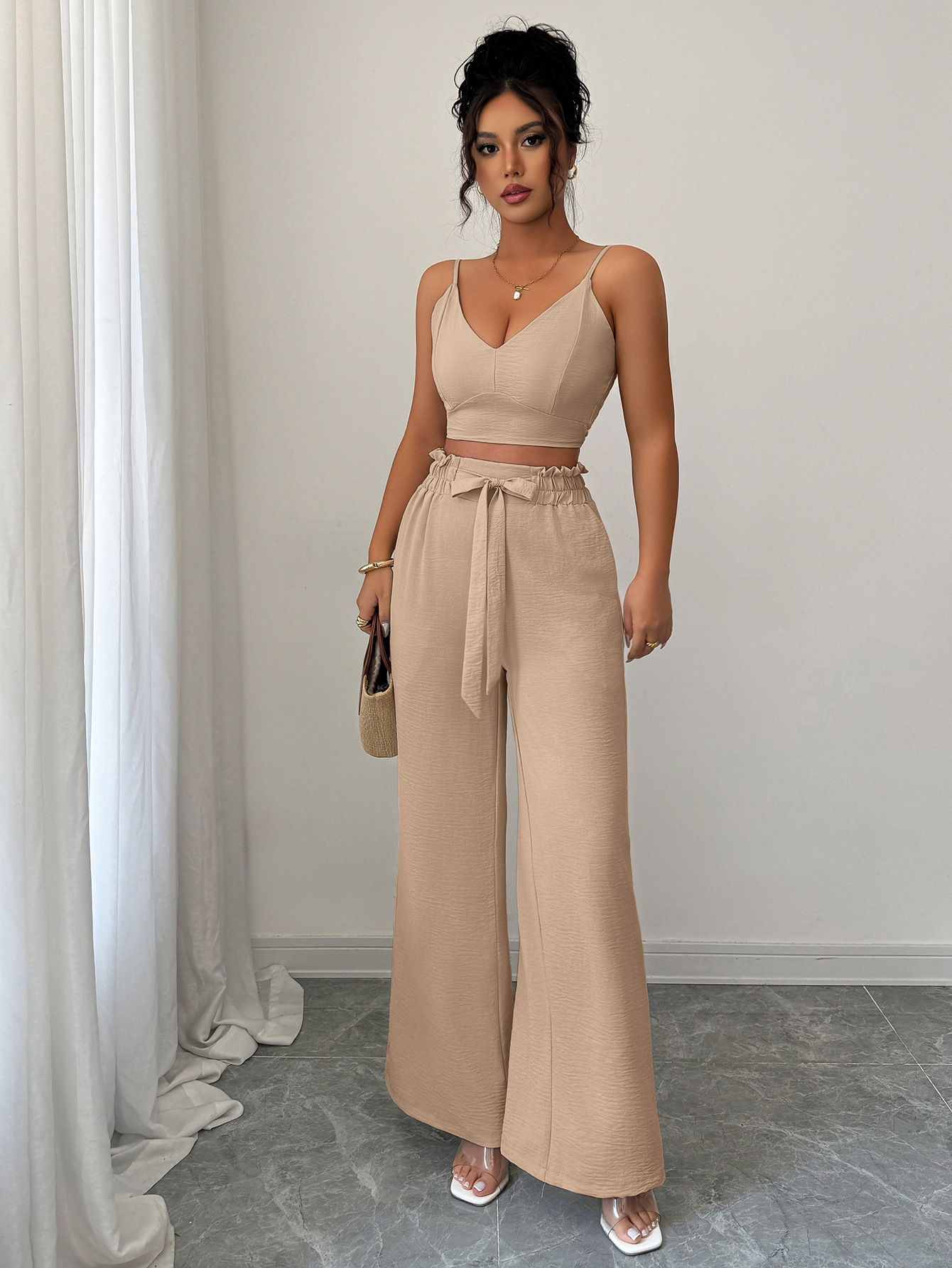 364g Weight Sleeveless Sleeve Length Polyester Fabric Type Pant Co-ord Set Sets Type 2 Pieces Set Quantity Casual, Daily Occasion Strap Neckline Slim, Loose Fit Type Solid Color Pattern Summer Season Women's Gender Casual, Sexy Style Casual Daily Women's Casual Sexy Solid Color Polyester Pant Co-ord Set Pants Sets 6