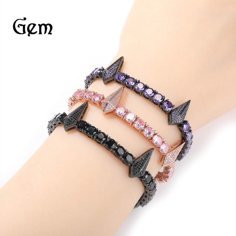 Gu Meng Jewelry Diamond-encrusted Panther Bracelet Hip-hop ins Niche Design Copper Material Simple Men's Joker Bracelet Wholesale