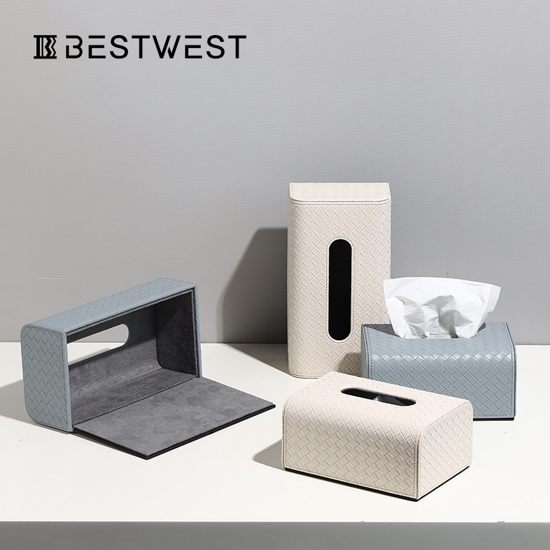 Best West High-end Light Luxury Leather Tissue Box Home Soft Decoration Living Room Bedroom Tissue Box Decoration