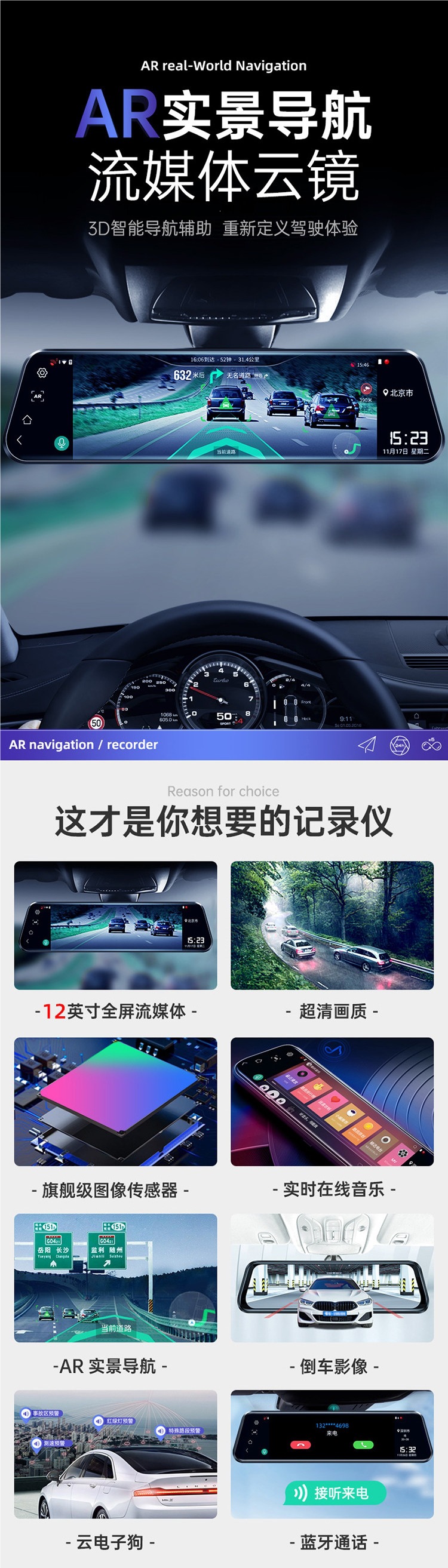 Honda Fit, XRV, Accord, Civic, HR-V, Crider, CRV, Integra dedicated streaming media rearview mirror dashcam