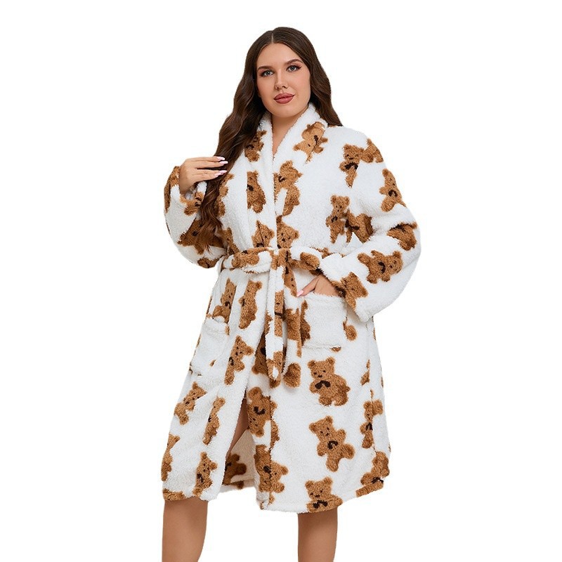 GraceChic GraceChic Cross-Border Hot-Selling Autumn And Winter New Thickened Plus Size Flannel Women's Casual Sweet Nightgown Loungewear_voghion.com