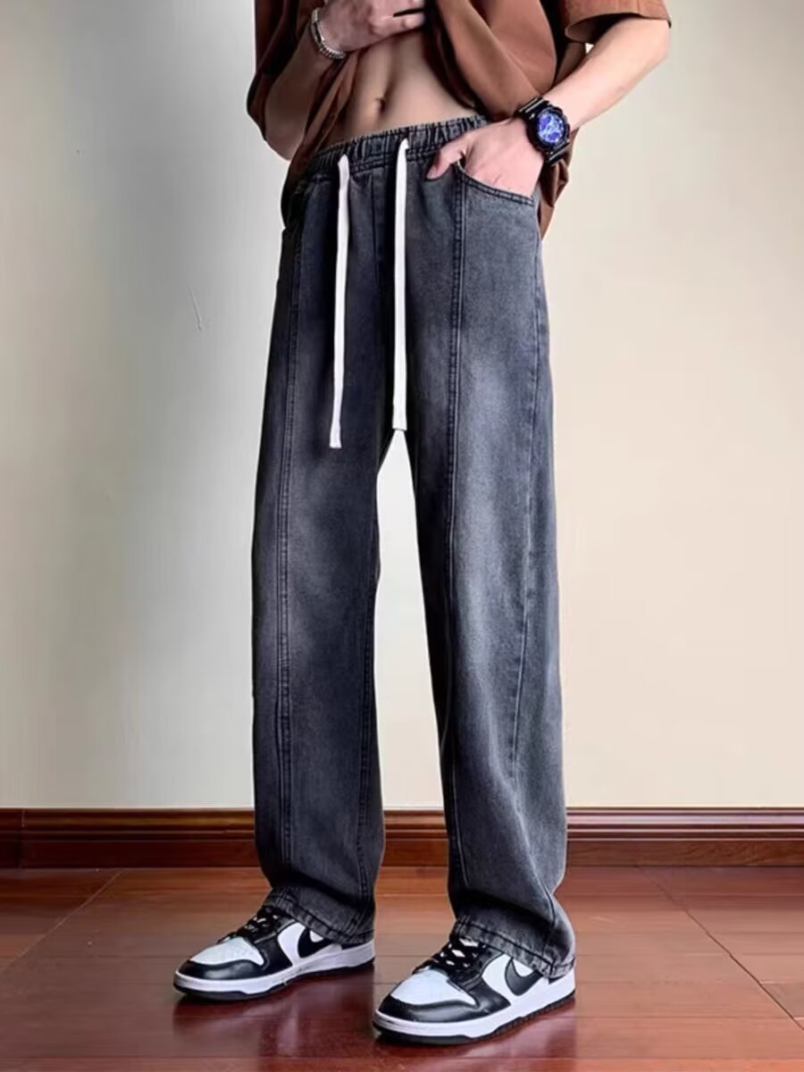 Vaqueros estilo Hong Kong, marca de moda callejera para hombres, guapos, estilo caliente de primavera, pantalones rectos casuales retro de todo fósforo, jeans