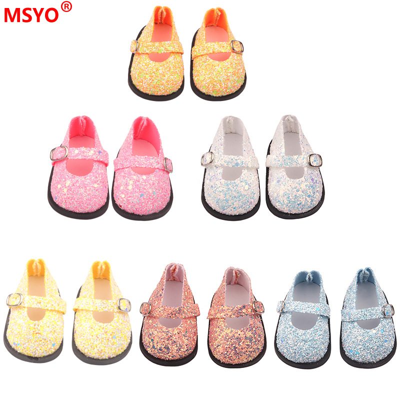 18 pulgadas American Girl muñeca zapatos 43cm muñeca lindo arco amor lentejuelas zapatos muñeca zapatos de lona