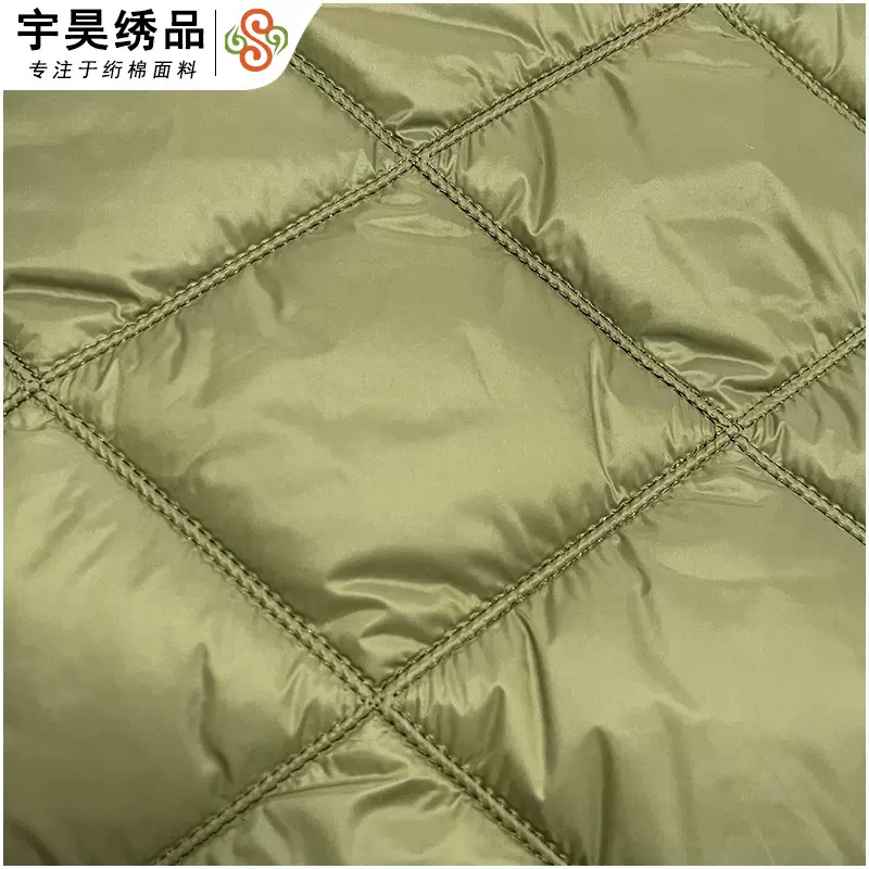 化纤绣花面料双针立体定制简约花型绗棉夹棉面料绗缝棉服刺绣