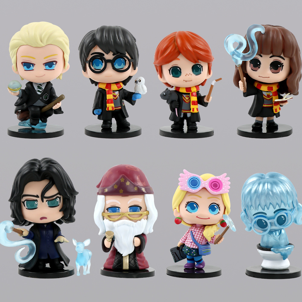 Nuevos 6 adornos de mano de Harry Potter Harry Hermione Ron Car Cake Decoration Caja ciega Gacha Doll