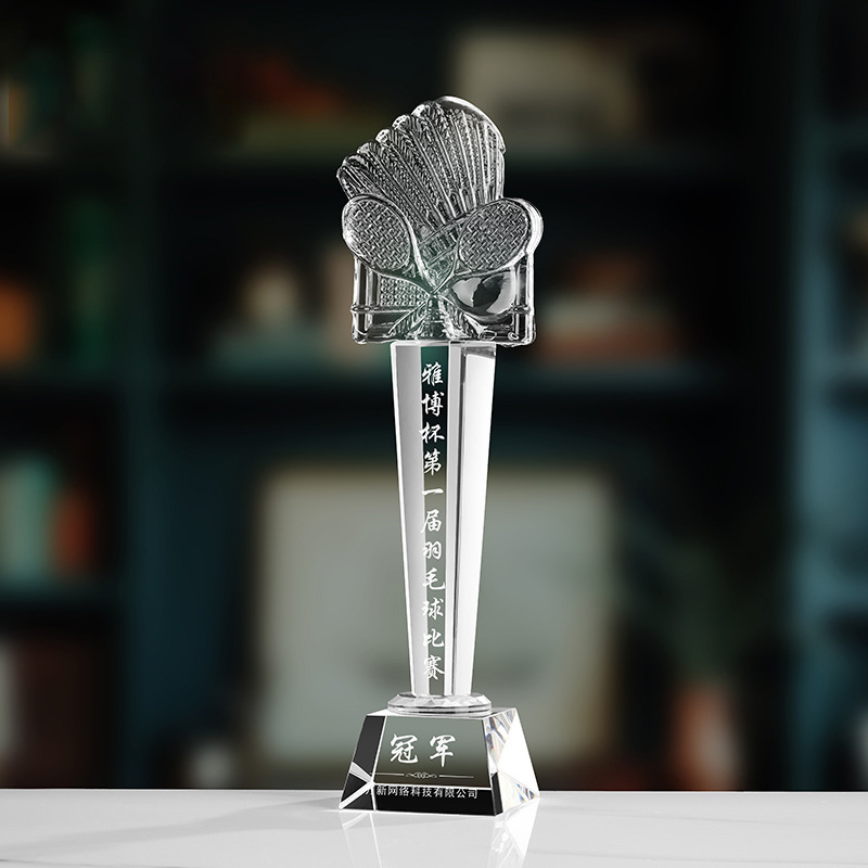 Trofeo de cristal de grabación reunión anual de competición de premios medallas de metal de madera sólida colorido trofeo de cristal impreso